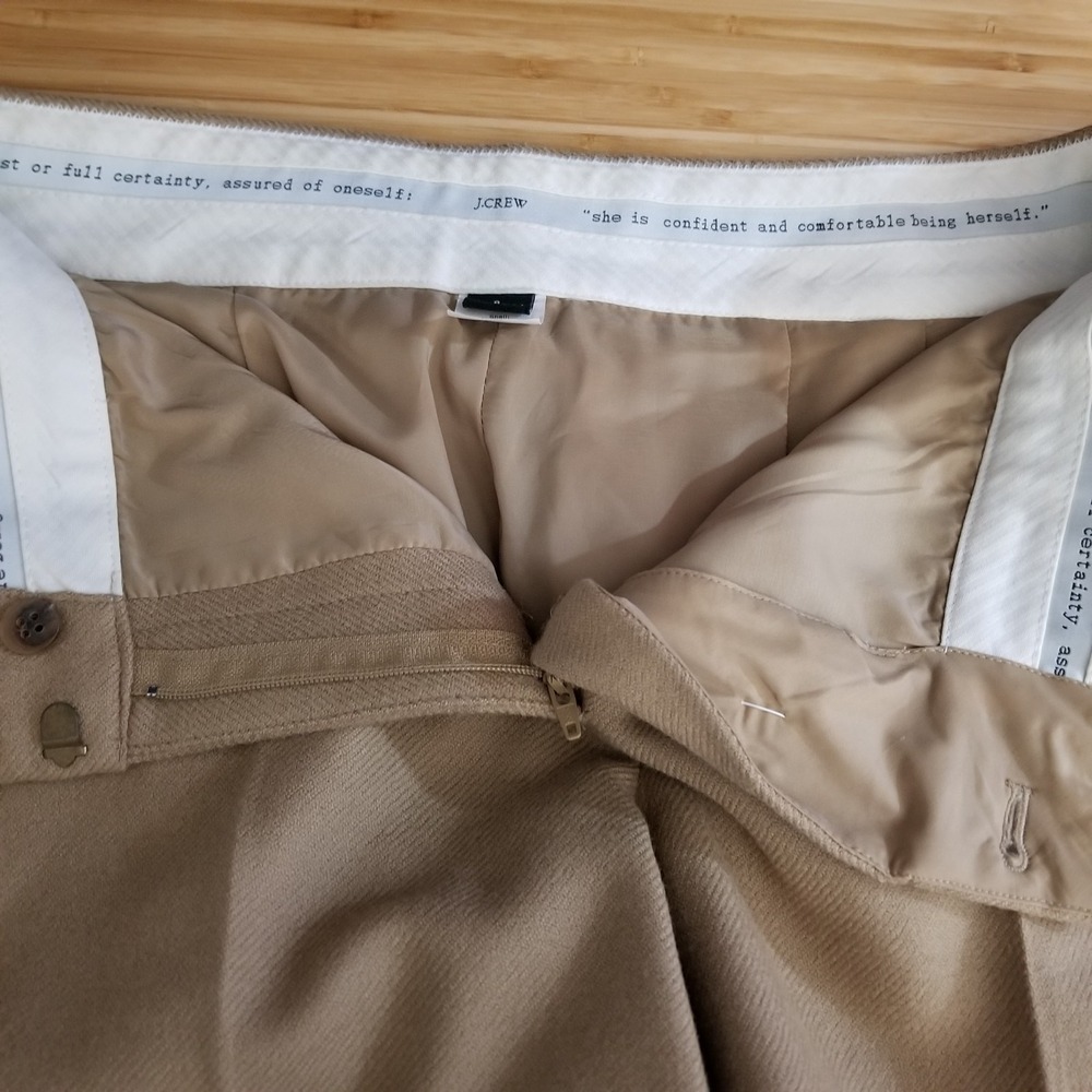 J Crew Pants Women 8 Tan Wool Wide Leg Cuff Favorite Fit Minimal Capsule Neutral - Picture 11 of 11